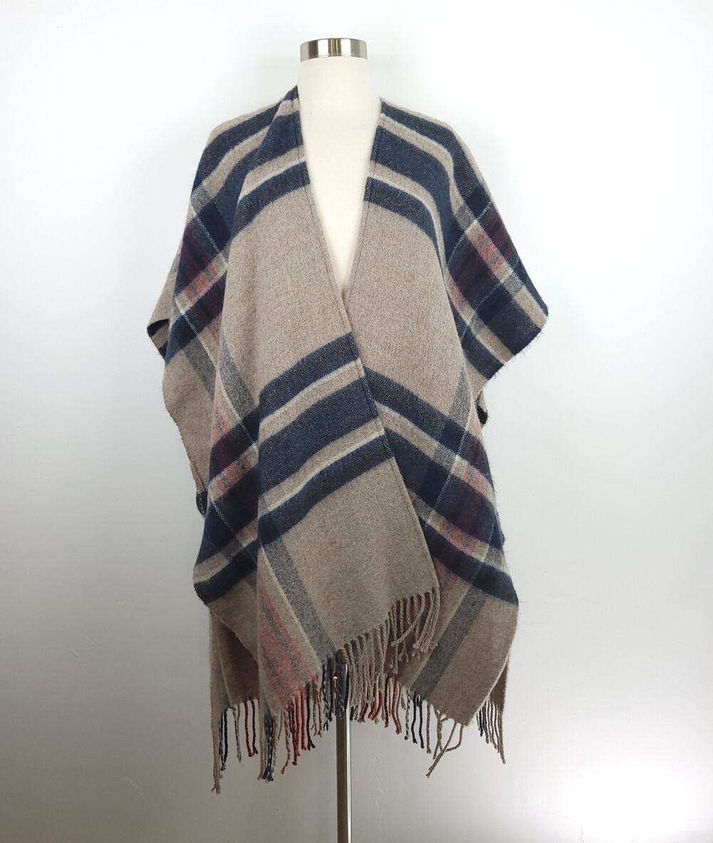 Do Everything In Love Anthropologie Brown Blue Plaid Kimono Sweater Cardigan